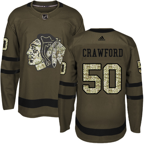 Adidas Blackhawks #50 Corey Crawford Green Salute to Service Stitched Youth NHL Jersey - Click Image to Close